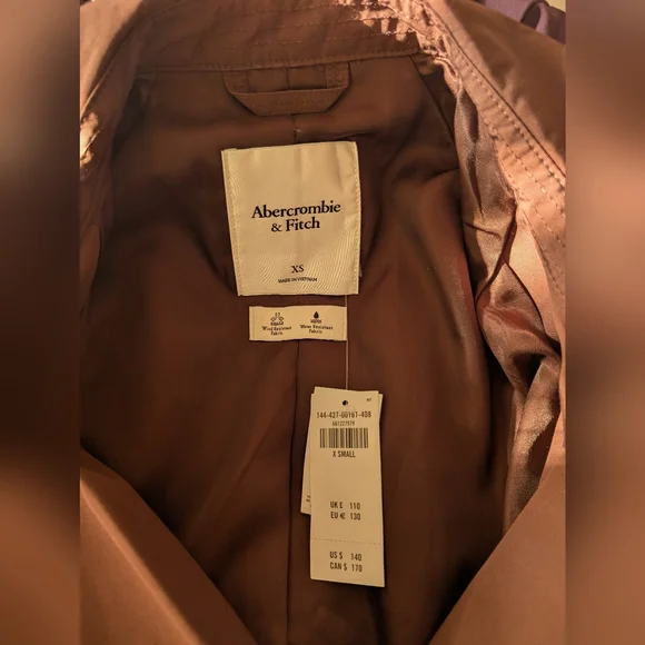 BNWT Abercrombie & Finch Mid Length Trench Coat - Maroon, Size XS - Picture 4 of 5